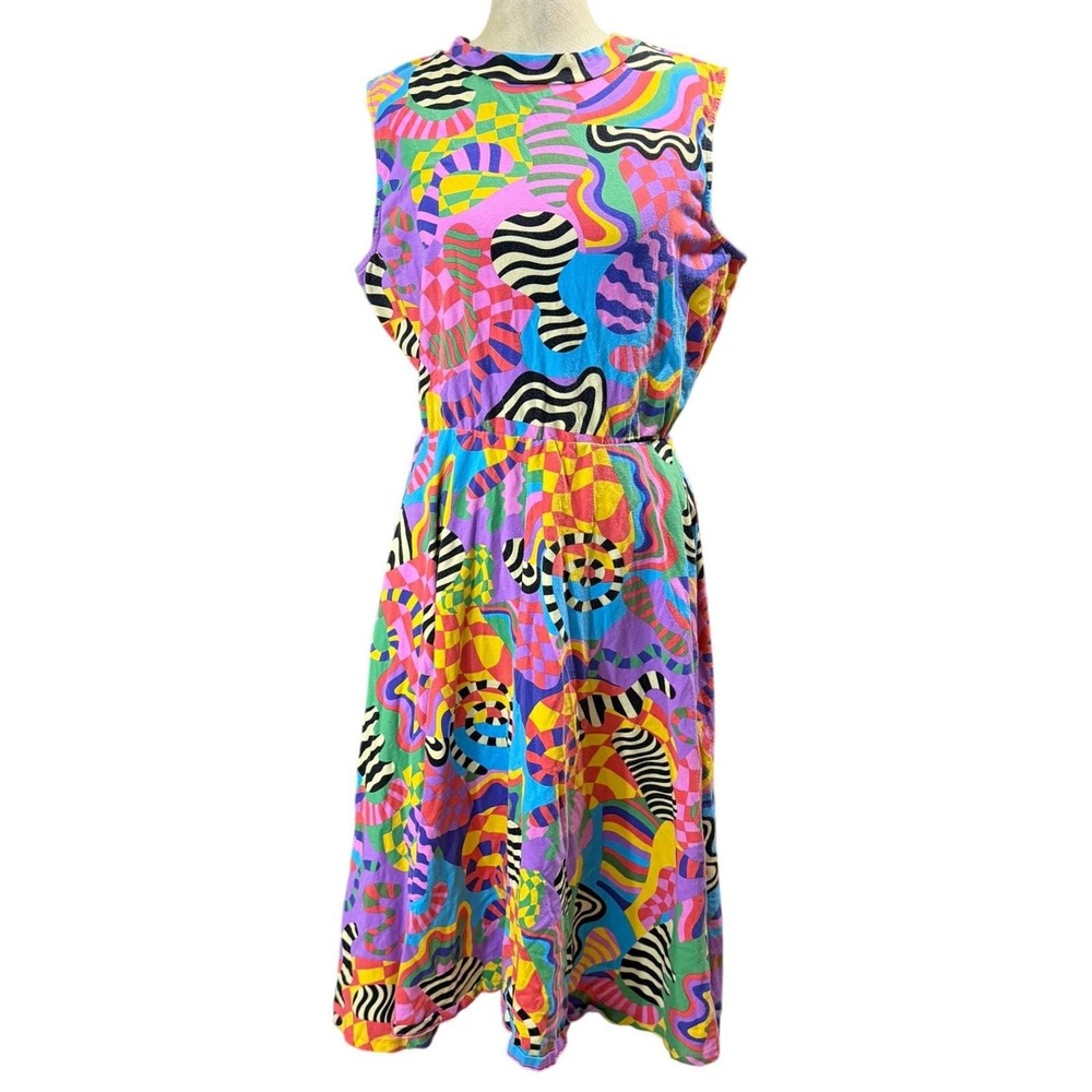 Nooworks XXXL Mod Midi Dress Rainbow Psychedelic Abstract Maximalist Retro Pride
